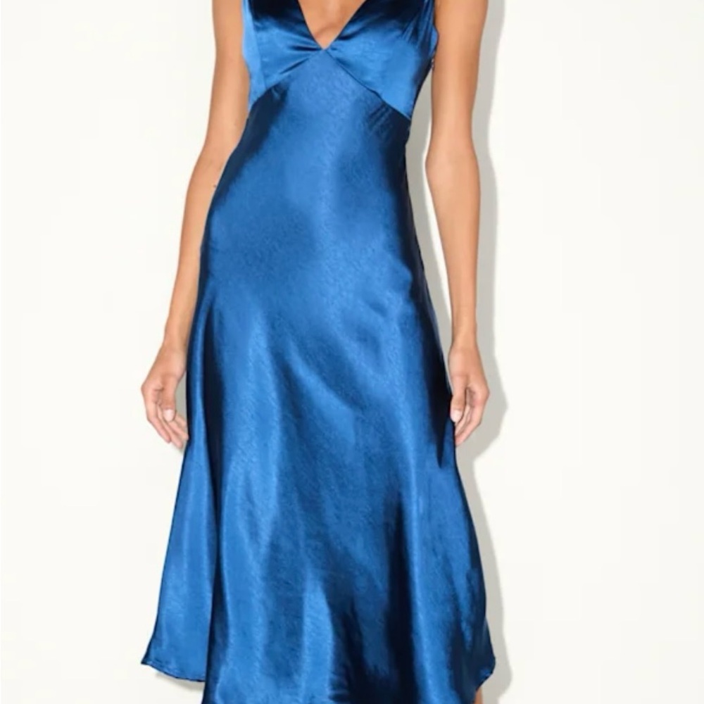 Lulu's Royal Blue Satin Midi Dress